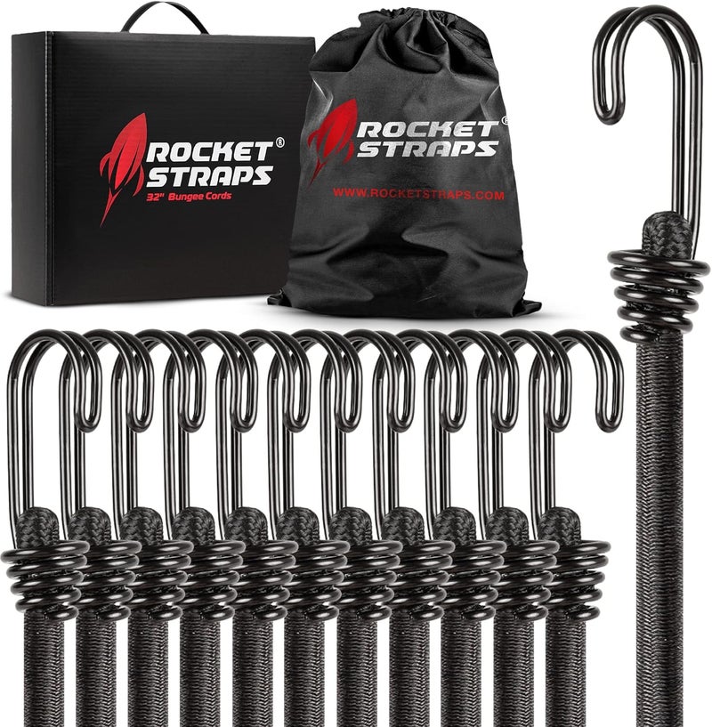 Rocket Straps Ultimate Outdoor Bungee Cord Assortment - Heavy Duty Set of 12 Bungee Cords Double-J Hooks - Elastic Straps for Camping, Securing, and DIY and Multipurpose… (48") - Image 1